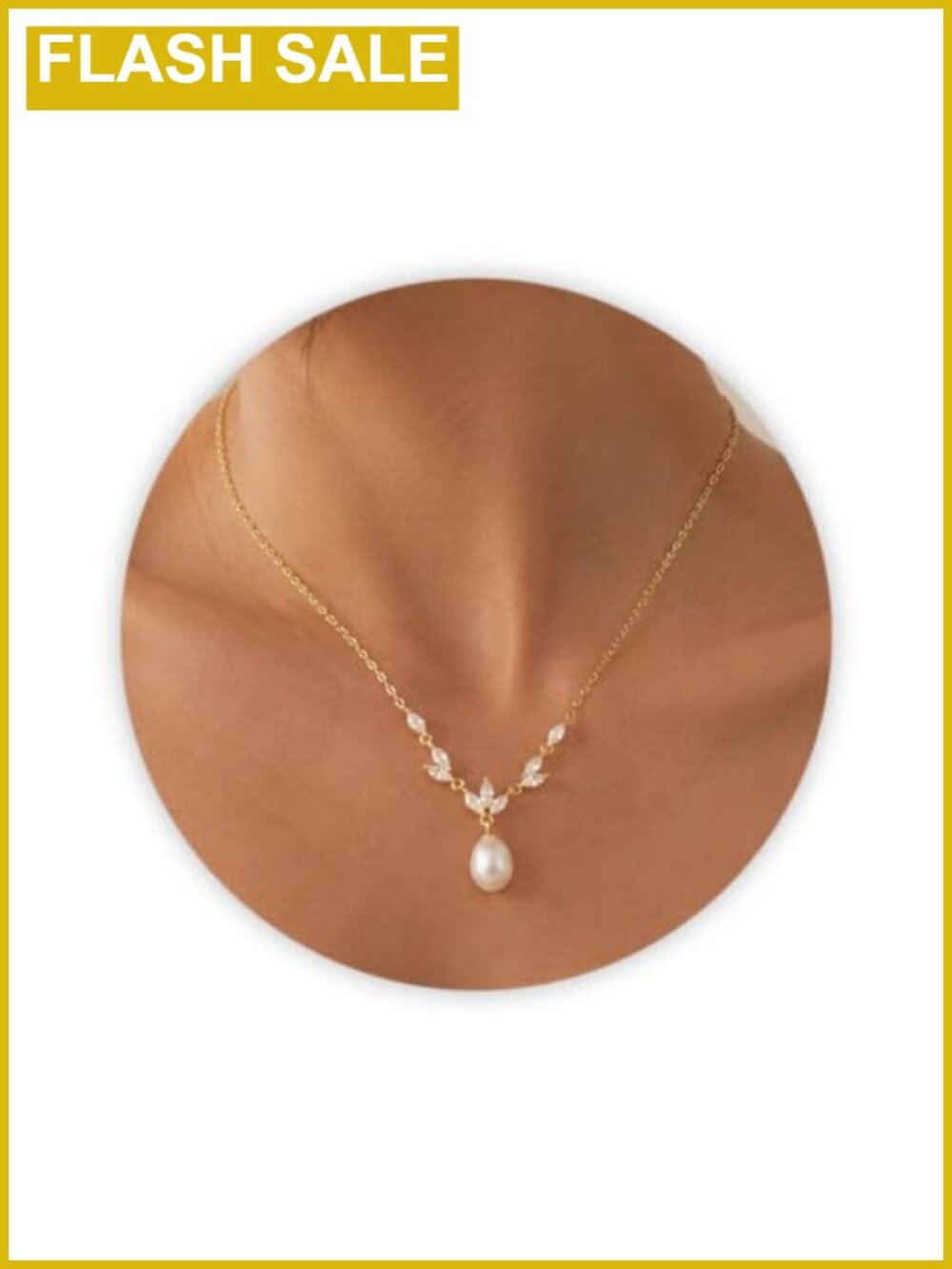 14k Gold Plated Dainty Pearl Necklace Bridal Jewelry Leaf Zircon Pendant